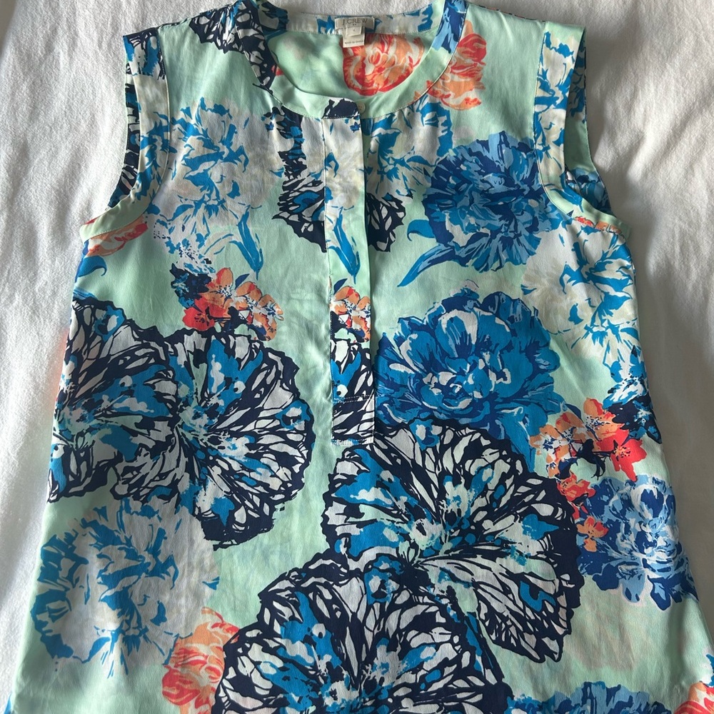 J. Crew Floral Blouse in Blue and Coral